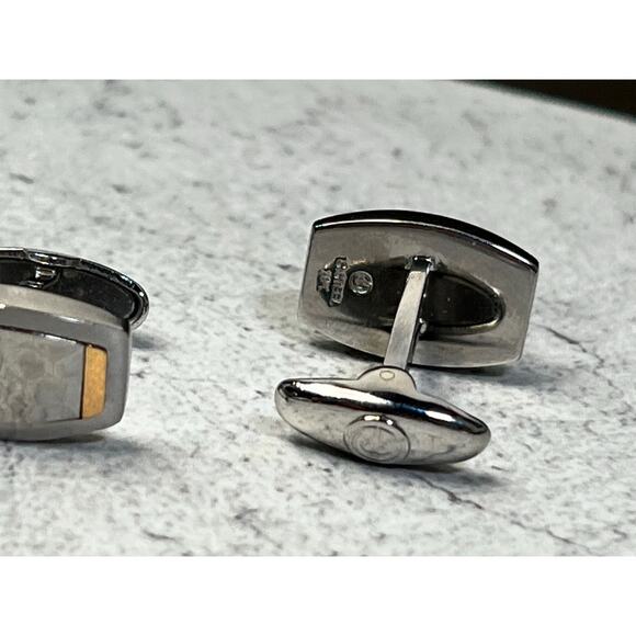 Bailey Banks & Biddle cufflinks hammered stainless steel 18k gold sleek formal - Picture 5 of 8